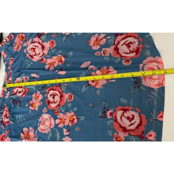 Democracy Floral Print Boho Ruffle Peasant Hippie Blouse S Mesh Fabric Blue $68 - Picture 7 of 11